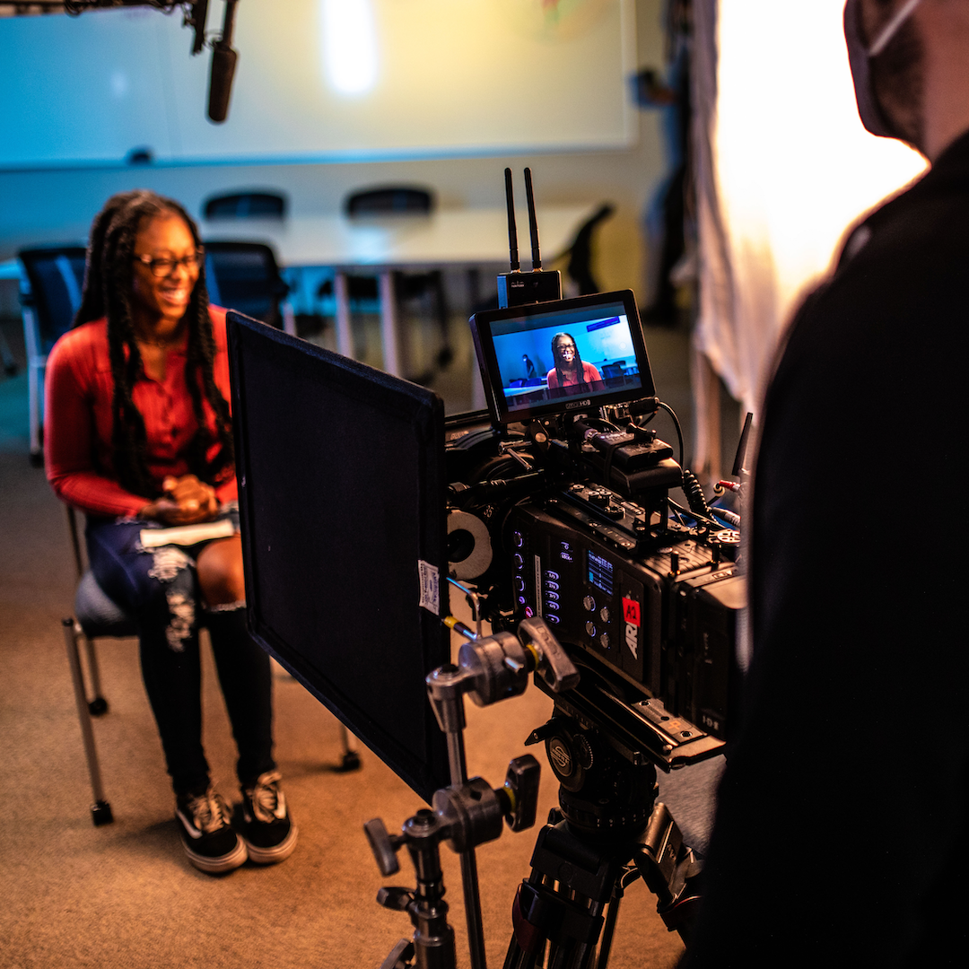 teen being interviewed on camera